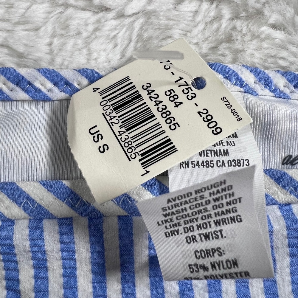 Aerie Blue White‎ Striped Seersucker Ruffle Bikini Bottom S723-0018 Small NEW - Picture 7 of 11